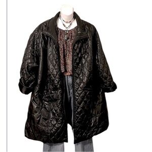 Black Quilted Woman’s Lightweight Puffer Mid Length Funnel Neck Coat Jacket  2X